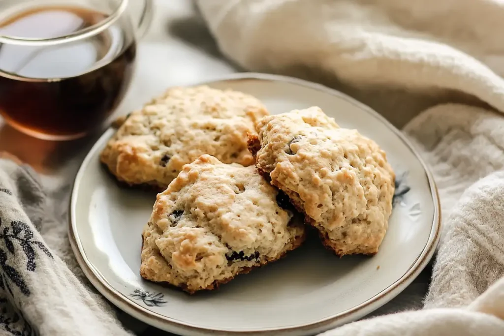 Sourdough scones served with tea on a cozy breakfast table.